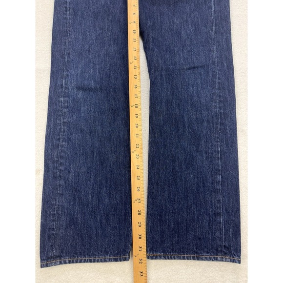Levis 501 Jeans Mens 34x32 Blue Distressed Denim Straight Leg Button Fly - Picture 6 of 11